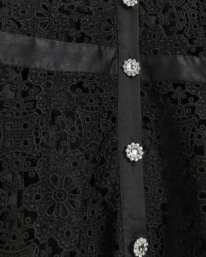 Черное кружевное платье-рубашка миди с бантом