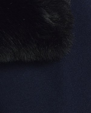 Темно-синее свободное пальто с воротником из искусственного меха