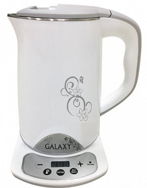 Чайник Galaxy GL 0340 БЕЛЫЙ (12шт) Чайник электрический 1800 Вт, объем 1,5 л, скрытый нагревательный элемент, двойные стенки из нержавеющей стали 18/10 и пищевого пластика, электронный регулятор темпе