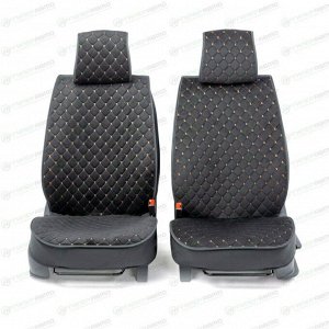 Чехлы-накидки Autoprofi CarPerformance для передних сидений, алькантара, черный с бежевой прострочкой, 2 предмета