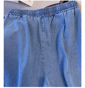 Женские широкие джинсы, цвет синий, с принтом