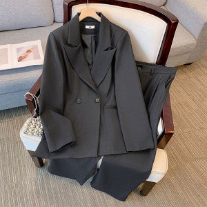 Женский костюм (пиджак + широкие брюки, цвет серый)