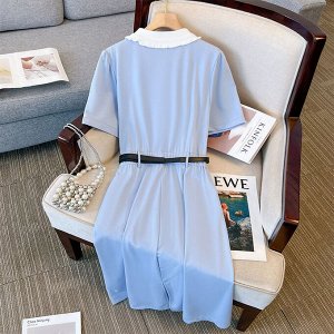 Женское платье с воротником, цвет голубой