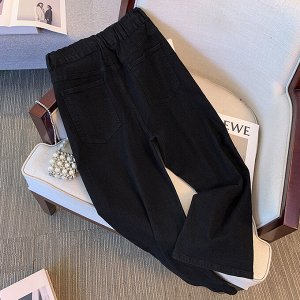Женские широкие джинсы, цвет черный,с принтом