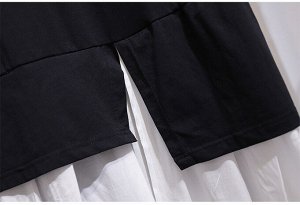 Женский костюм (удлиненная футболка + юбка миди, цвет черный)