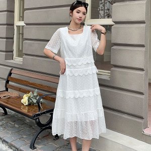 Женское ажурное платье миди, цвет белый