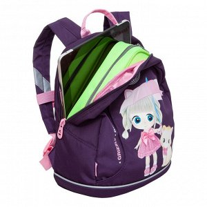Рюкзак детский для девочки, фиолетовый, зонт, котенок