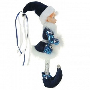 Новогоднее украшение "Шут" мальчик в синем камзоле с опушкой