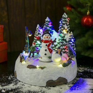 Сувенир полистоун музыкальный, световой "Лепим снеговика" вращается 19х21х21 см