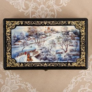 Шкатулка - сундук «Русская зима», 32-19,5-11 см, лаковая миниатюра
