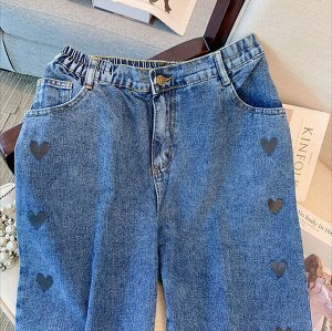 Женские широкие джинсы, цвет синий,с принтом