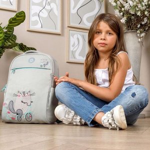 Школьный рюкзак для девочек: модный и практичный, легкий, серый, кошка