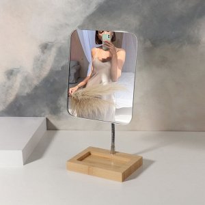 Зеркало с подставкой для хранения «BAMBOO», на гибкой ножке, зеркальная поверхность 16,5 ? 19,5 см, цвет коричневый/серебристый