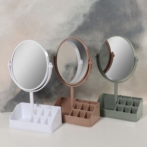 Зеркало с подставкой для хранения «Овал», двустороннее, с увеличением, зеркальная поверхность 13 ? 16 см, цвет МИКС