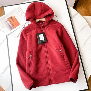 Флисовая куртка с капюшоном, утепленная искусственным мехом, красный