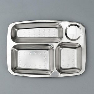 Поднос, 29x20.5x2 см, 4 секции, нержавеющая сталь, серебристый