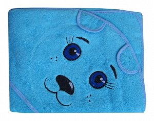 Махровое полотенце детское "Уголок" 100*100 с вышивкой (Котик, бирюзовый)