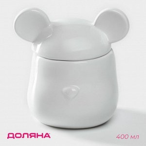 Сахарница керамическая Доляна «Мишка Отто», 400 мл, 11x12x12,5 см, цвет белый