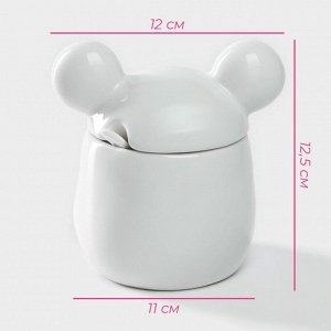 Сахарница керамическая Доляна «Мишка Отто», 400 мл, 11x12x12,5 см, цвет белый