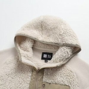 Флисовая куртка с искусственным мехом, с капюшоном, светло-бежевый