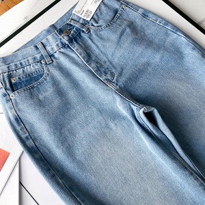 Широкие джинсы с высокой посадкой, голубой
