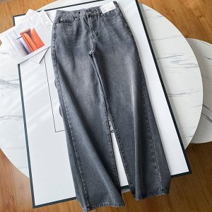 Широкие джинсы с высокой посадкой, серый