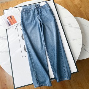 Широкие джинсы с высокой посадкой, синий