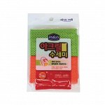 Мочалка-сетка для мытья посуды (мягкая) (19см*22см) розовая+желтая 2шт/60