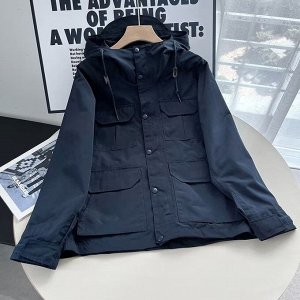 Весенне-осенняя куртка с капюшоном, водонепроницаемая, темно-синий