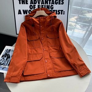 Весенне-осенняя куртка с капюшоном, водонепроницаемая, оранжевый