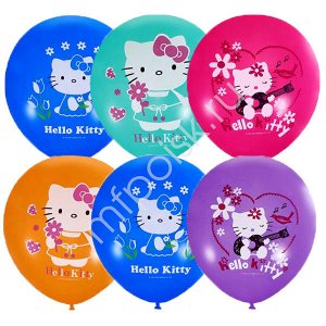 M 12"/30см Пастель+Декоратор (шелк) 1 ст. 3 цв. рис Hello Kitty 25шт