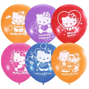 M 12"/30см Пастель+Декоратор (шелк) 2 ст. рис Hello Kitty 50шт