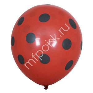 M 12"/30см Пастель Red (шелк) 5 ст. рис Горошек черный 25шт