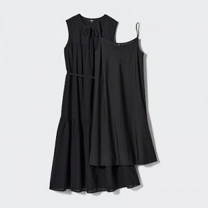 UNIQLO - легкое хлопковое платье без рукавов - 09 BLACK