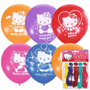 M 12"/30см Упаковка с хедером Х-107 Пастель+Декоратор (шелк) 2 ст. рис Hello Kitty 5шт