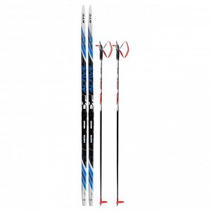 Комплект лыжный: пластиковые лыжи 185 см с насечкой, стеклопластиковые палки 145 см, крепления SNS, цвета МИКС
