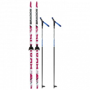 Комплект лыжный: пластиковые лыжи 180 см с насечкой, стеклопластиковые палки 140 см, крепления NN75 мм