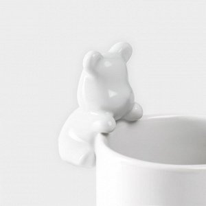 Кружки Доляна «Мишка Отто», 290 мл, 11.5x8x13.5 см, набор 2 шт., доломит, белые