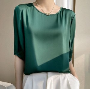 Шелковая блуза с рукавом две четверти, темно-зеленый