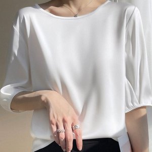 Шелковая блуза с рукавом две четверти, белый