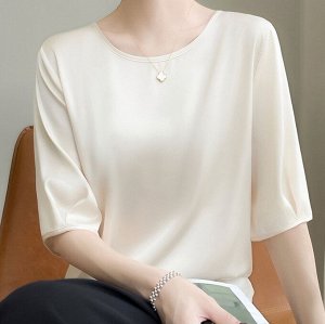 Шелковая блуза с рукавом две четверти, светло-кремовый