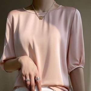 Шелковая блуза с рукавом две четверти, розовый