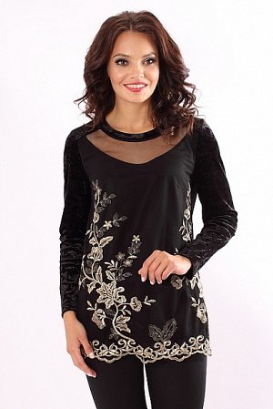 Блузка Бархатная блузка,по полочке сетка-купон с кружевной вышивкой,на подкладе из масла  Состав: 95% п/э,5% эластан