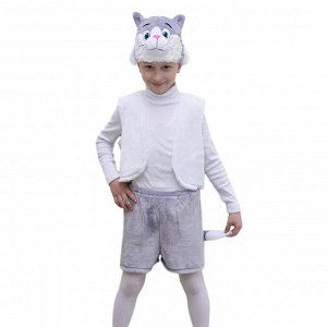 Карнавальный костюм "Котенок", 3 предмета: жилетка, шорты, маска-шапочка. Рост 122-128 см