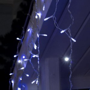 Гирлянда «Бахрома» 3 ? 0.6 м, IP44, УМС, прозрачная нить, 160 LED, свечение бело-синее, мигание, 220 В