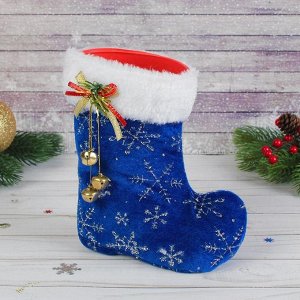 Подарочная упаковка "Сапожок" синий в снежинку с бантиком