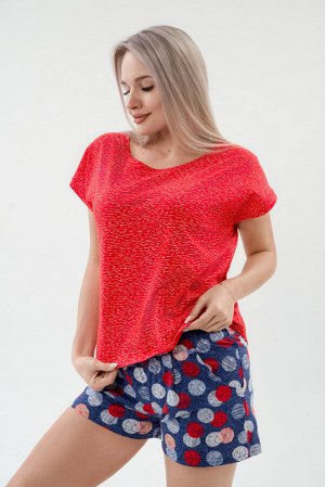 Пижама женская из футболки и шорт из кулирки Алиса березка красный