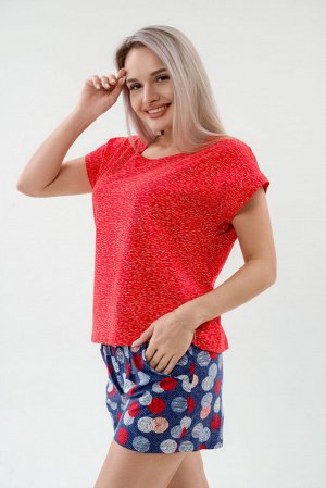 Пижама женская из футболки и шорт из кулирки Алиса березка красный