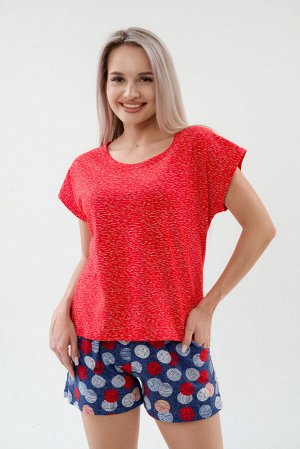 Пижама женская из футболки и шорт из кулирки Алиса березка красный