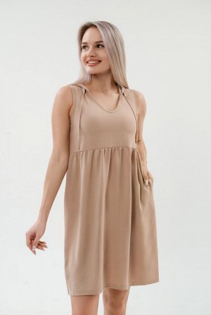 Платье с капюшоном из жатки Хлоя бежевый